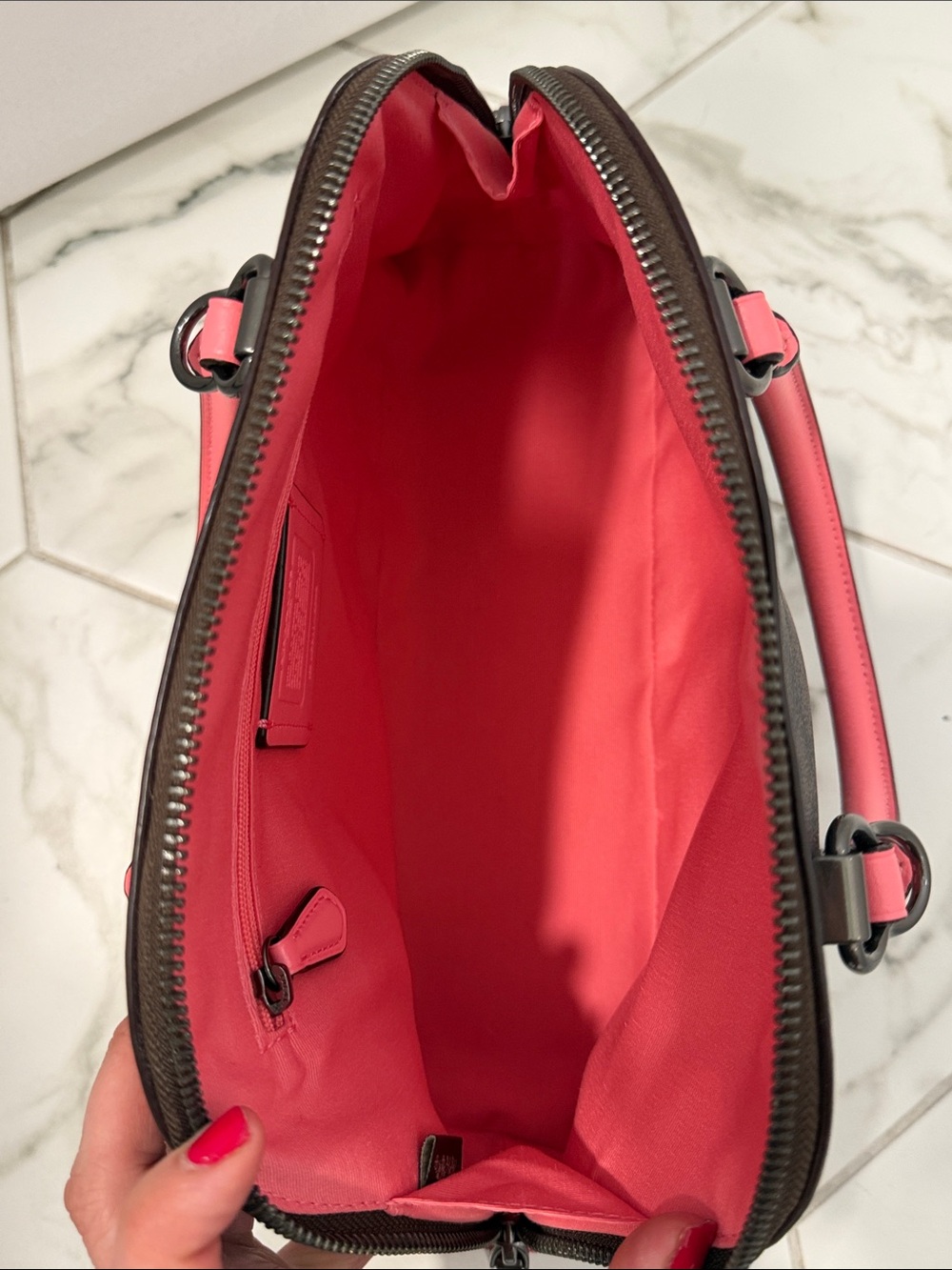 Coach Signature Katy Satchel in Brown with Pink Lemonade Trim - Picture 5 of 7